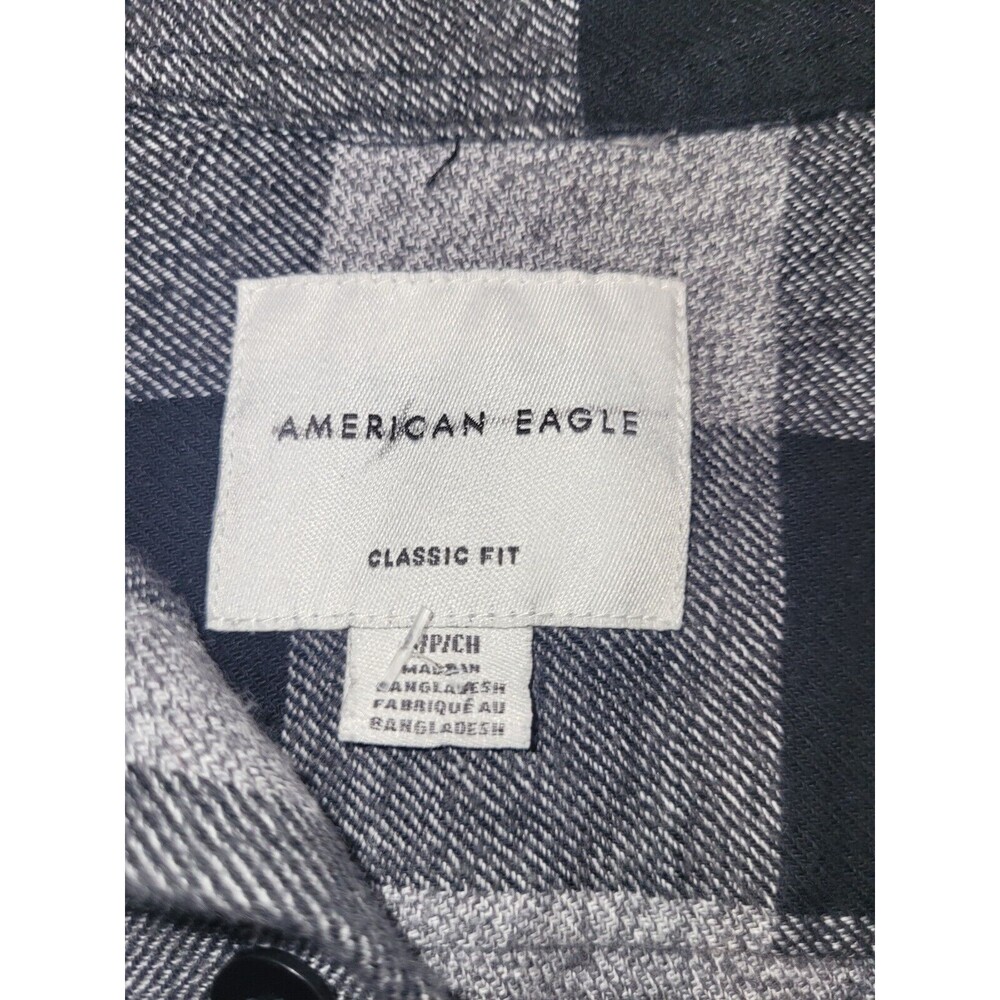 American Eagle MENS Unique Top Gun  Flannel Shirt Black And Grey - Picture 10 of 10